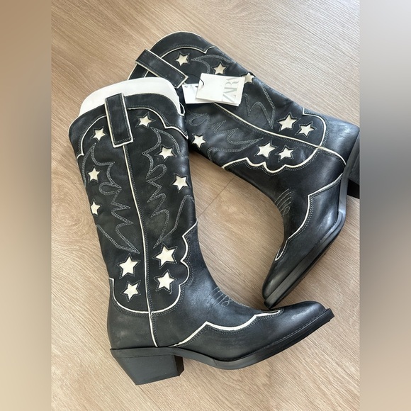 Zara cowboy boots leather western star southwestern cowgirl - Picture 12 of 12